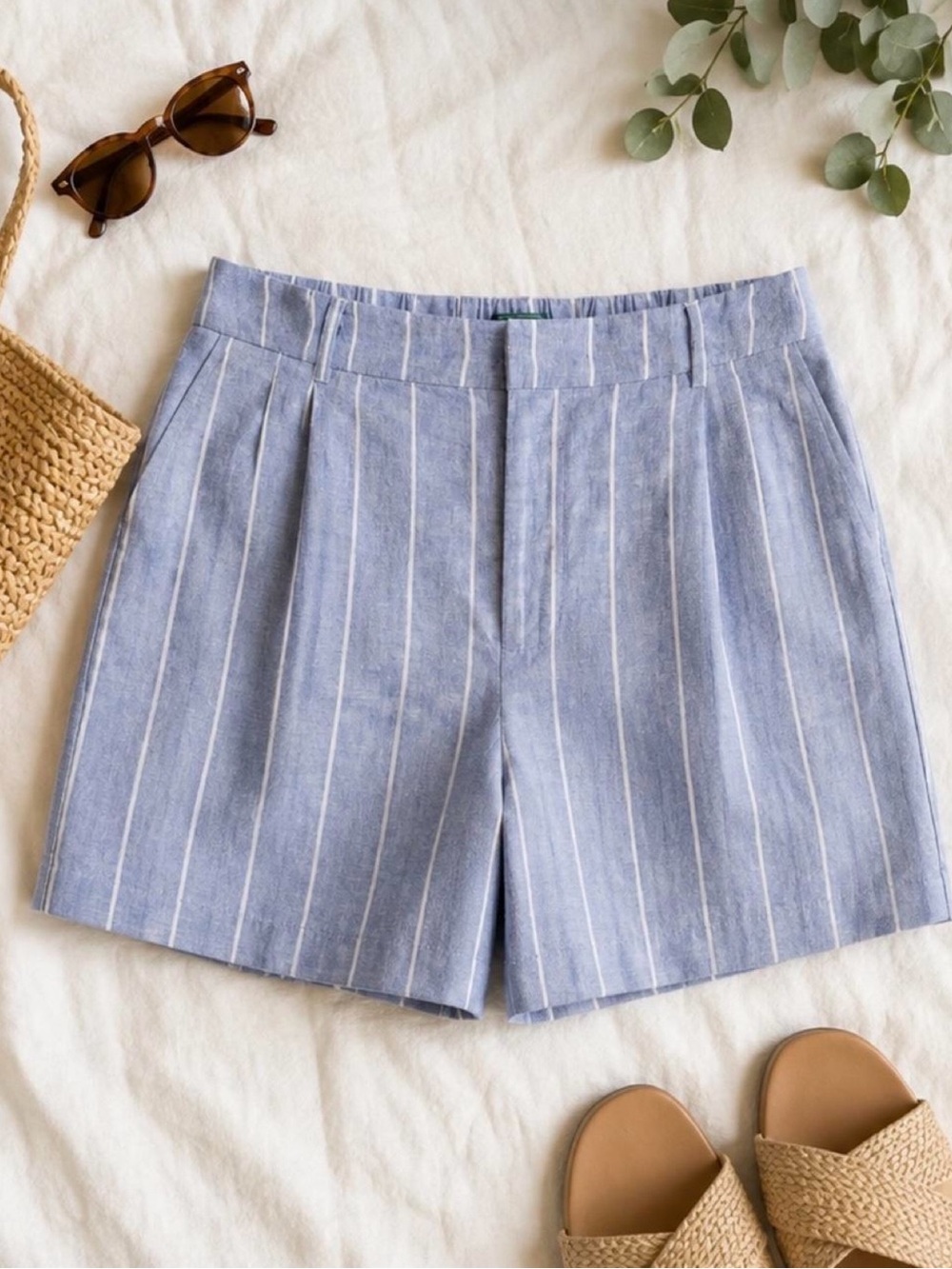 Terra & Sky Blue and White Vertical-Stripe Bermuda Shorts